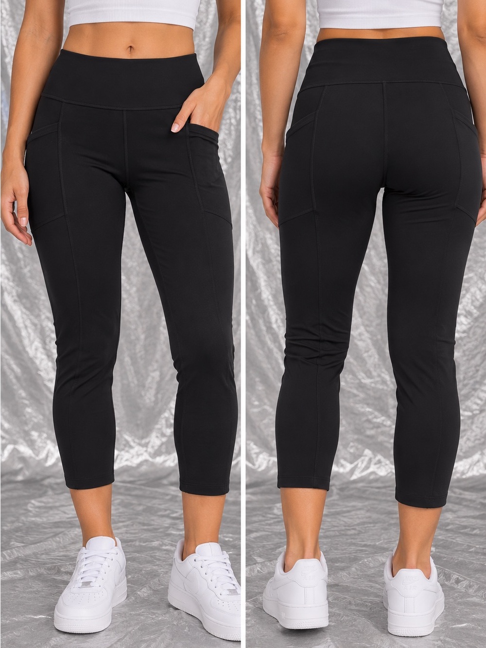 Athleta Salutation Stash Pocket II Capri Leggings Black Medium Tall MT